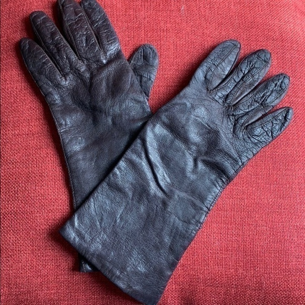 Vintage Italian 100% Rayon Brown Gloves 7